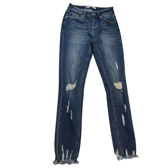 KanCan Womens Jeans Skinny Leg Raw Hem Stretch Distressed Mid Rise Blue Size 26 - Picture 1 of 10